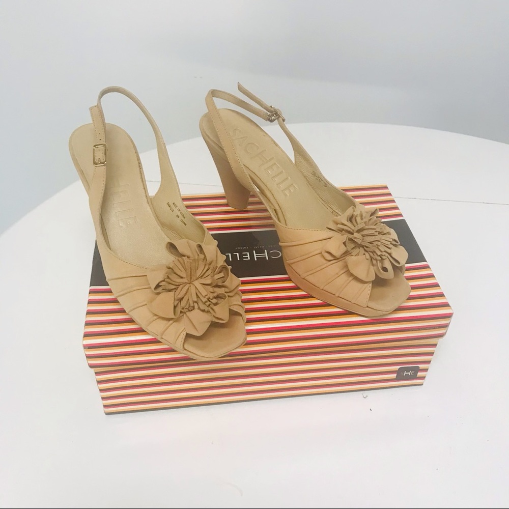 Sachelle Camel Nubuck Sling Back Peep Toe Heel 39